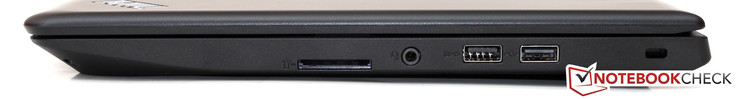 prawy bok: czytnik kart pamięci, gniazdo audio, USB 3.0, USB 2.0, gniazdo linki zabezpieczającej