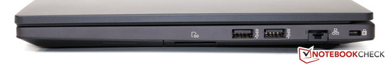 prawy bok: czytnik kart pamięci, 2 USB 3.0, LAN, gniazdo blokady Kensingtona