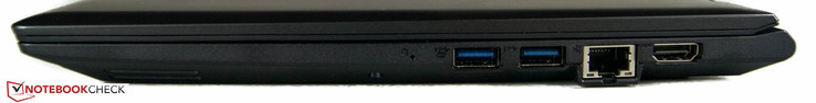 prawy bok: przycisk Novo, 2 USB 3.0, LAN, HDMI