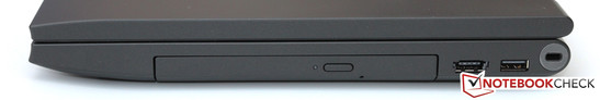 prawy bok: napęd optyczny (DVD), USB 2.0/eSATA, USB 2.0, gniazdo blokady Kensingtona