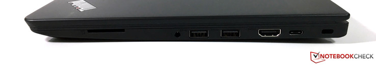 prawy bok: czytnik kart pamięci, gniazdo audio, 2 USB 3.0, HDMI, USB typu C (Gen. 1), gniazdo blokady Kensingtona