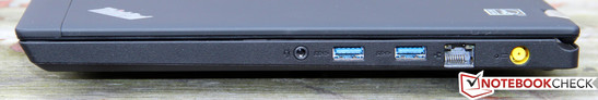 prawy bok: gniazdo audio, 2 USB 3.0, LAN, gniazdo zasilania
