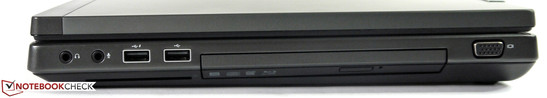prawy bok: 2 gniazda audio, 2 USB 2.0, napęd optyczny (Blu-ray), VGA