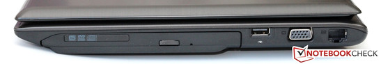 prawy bok: napęd optyczny (DVD), USB 2.0, VGA, LAN