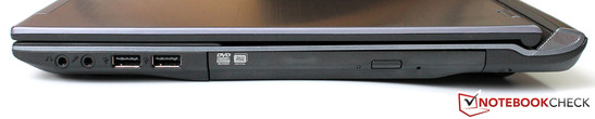 prawy bok: 2 gniazda audio, 2 USB 2.0, nagrywarka DVD