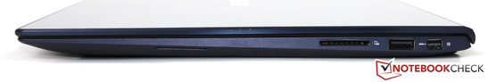prawy bok: czytnik kart pamięci, USB 3.0, mini DisplayPort