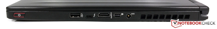 prawy bok: USB 2.0, Thunderbolt 3 (z USB 3.1 typu C), HDMI 1.4, mini DisplayPort 1.2, gniazdo zasilania