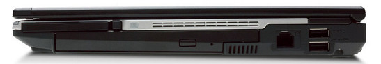 prawy bok: ExpresCard, napęd optyczny, modem, 2x USB