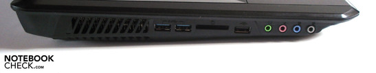 lewy bok: 2 USB 3.0, czytnik kart, USB 2.0, 4 gniazda audio