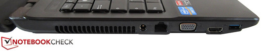 lewy bok: gniazdo zasilania, LAN (Gigabit Ethernet), VGA, HDMI, USB 3.0