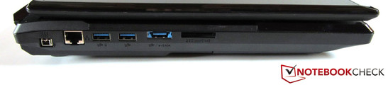 lewy bok: mini FireWire, LAN, 2 USB 3.0, eSATA/USB 3.0, czytnik kart pamięci