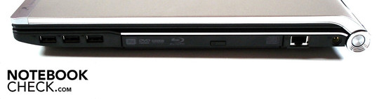 prawy bok: 3x USB, napęd optyczny, LAN, gniazdo zasilania