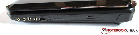 prawy bok: 4 gniazda audio, USB 2.0, napęd optyczny (BD Combo)
