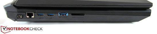 lewy bok: mini IEEE 1394a (FireWire), LAN, 2 USB 3.0, eSATA/USB 3.0, czytnik kart pamięci
