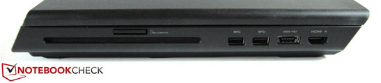 prawy bok: napęd optyczny, czytnik kart pamięci, 2 USB 3.0, eSATA / USB 2.0, wejście HDMI