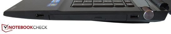prawy bok: USB 2.0, napęd optyczny (czytnik Blu-ray, nagrywarka DVD), USB 2.0