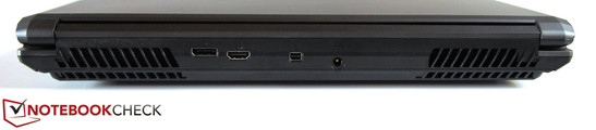 tył: otwory wentylacyjne, DisplayPort, HDMI, mini DisplayPort, gniazdo zasilania, otwory wentylacyjne