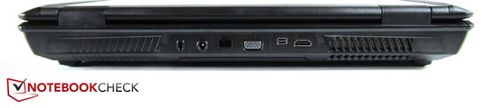 tył: gniazdo blokady Kensingtona, gniazdo zasilania, LAN, VGA, Mini DisplayPort, HDMI, otwory wentylacyjne
