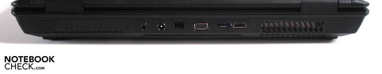 tył: blokada Kensingtona, gniazdo zasilania, RJ-45, VGA, eSATA, HDMI