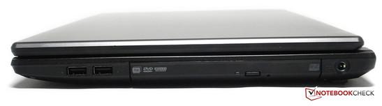 prawy bok: 2 USB 2.0, nagrywarka DVD, gniazdo zasilania