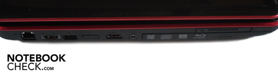 lewy bok: LAN, eSATA/USB, USB, HDMI, FireWire, ExpressCard, Blu-ray