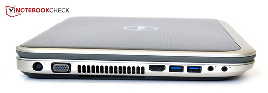 lewy bok: gniazdo zasilania, VGA, wylot powietrza, HDMI, 2 USB 3.0, 2 gniazda audio