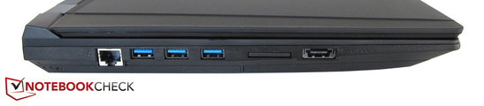 lewy bok: LAN, 3x USB 3.0, czytnik kart pamięci, eSATA/USB 3.0