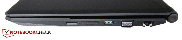 prawy bok: gniazdo karty SIM, czytnik kart pamięci, USB 3.0, VGA, LAN