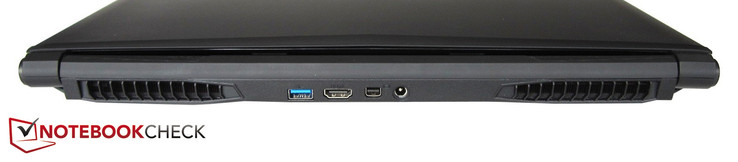 tył: otwory wentylacyjne, USB 3.0, HDMI, mini DisplayPort, gniazdo zasilania, otwory wentylacyjne