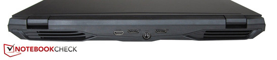 tył: wylot powietrza, HDMI, 2 złącza DisplayPort, gniazdo zasilania, wylot powietrza