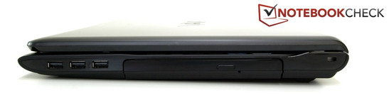 prawy bok: 3 USB 2.0, napęd optyczny (nagrywarka Blu-ray), gniazdo blokady Kensingtona