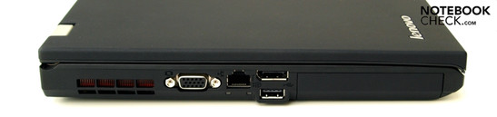 lewy bok: otwory wentylacyjne, VGA (D-Sub), RJ-45 (LAN), 2x USB 2.0, kieszeń dysku twardego