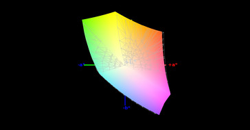 paleta barw matrycy FHD w MSI GS63VR a przestrzeń kolorów sRGB (siatka)
