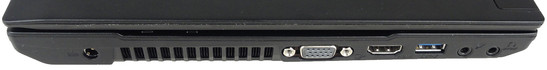 lewy bok: gniazdo zasilania, kratka wentylacyjna, VGA, HDMI, USB 3.0, złącza audio