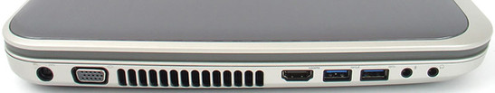 lewy bok: gniazdo zasilania, VGA, HDMI, 2x USB 3.0, 2x audio