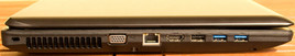 lewy bok: gniazdo blokady Kensingtona, wylot powietrza z układu chłodzenia, VGA, LAN, HDMI, USB 2.0, 2 USB 3.0