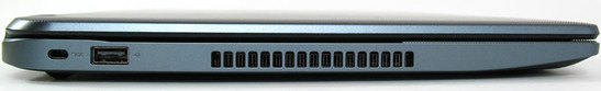 lewy bok: gniazdo blokady Kensingtona, USB 2.0, wylot powietrza z układu chłodzenia