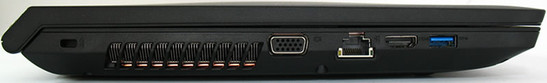 lewy bok: gniazdo blokady Kensingtona, VGA, LAN, HDMI, USB 3.0