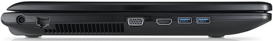lewy bok: gniazdo zasilania, LAN, wylot powietrza z układu chłodzenia, VGA, HDMI, 2 USB 3.0 (fot. Samsung)