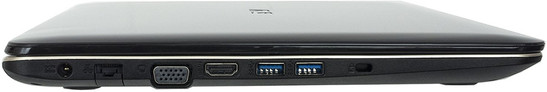 lewy bok: gniazdo zasilania, LAN, VGA, HDMI, 2 USB 3.0, gniazdo blokady Kensingtona