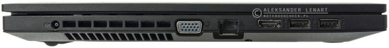 lewy bok: gniazdo zasilania, VGA/D-Sub, LAN, HDMI, dwa USB 3.0 (jedno z opcją ładowania)