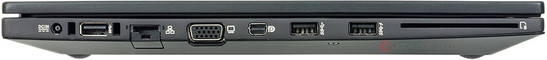 lewy bok: gniazdo zasilania, USB 3.0, LAN, VGA, mini DisplayPort, USB 3.0, USB 3.0 (z opcją ładowania), czytnik Smart Card