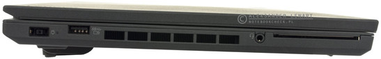 lewy bok: gniazdo zasilania, USB 3.0 (power), gniazdo audio, czytnik kart inteligentnych (SmartCard)