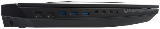 lewy bok: dwa gniazda LAN, dwa USB 3.0, USB 3.0 (power), cztery gniazda audio