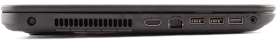 lewy bok: gniazdo zasilania, HDMI, LAN, 2 USB 3.0, USB 2.0 (powered), gniazdo audio
