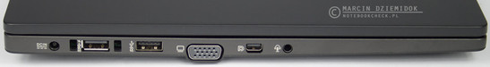 lewy bok: gniazdo zasilania, dwa USB 3.0, VGA, mini DisplayPort, gniazdo audio