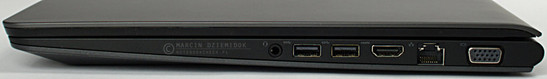 prawy bok: gniazdo audio, 2 USB 3.0, HDMI, LAN, VGA