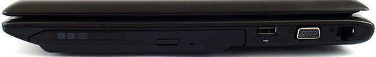 prawy bok: napęd optyczny (DVD), USB 2.0, VGA, LAN