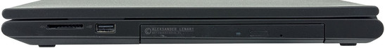 prawy bok: czytnik kart pamięci, USB 2.0, napęd optyczny