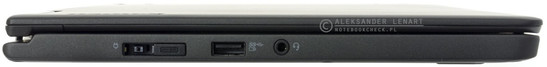 lewy bok: gniazdo zasilania, OneLink (dokowanie), USB 3.0 (power), gniazdo audio
